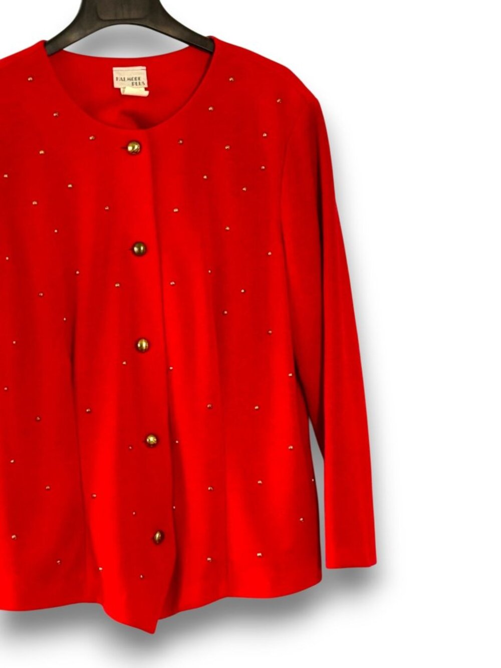 Vintage Halmode Plus Red Studded Button Front Blouse 80s 90s - Picture 3 of 12